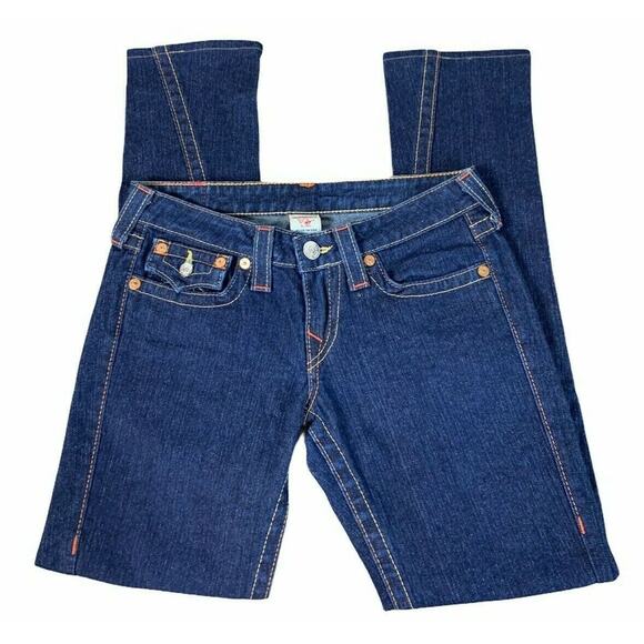 True Religion Womens Jeans Joey Low Rise Flare Stretch Dark Wash Size 28 - Picture 2 of 9